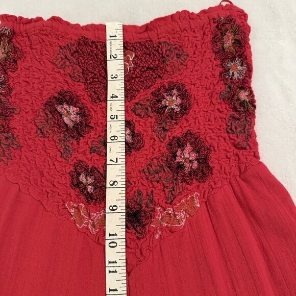Free People Karan Strapless Smocked Jumpsuit Romper Red Size XS Boho Floral - Picture 12 of 15